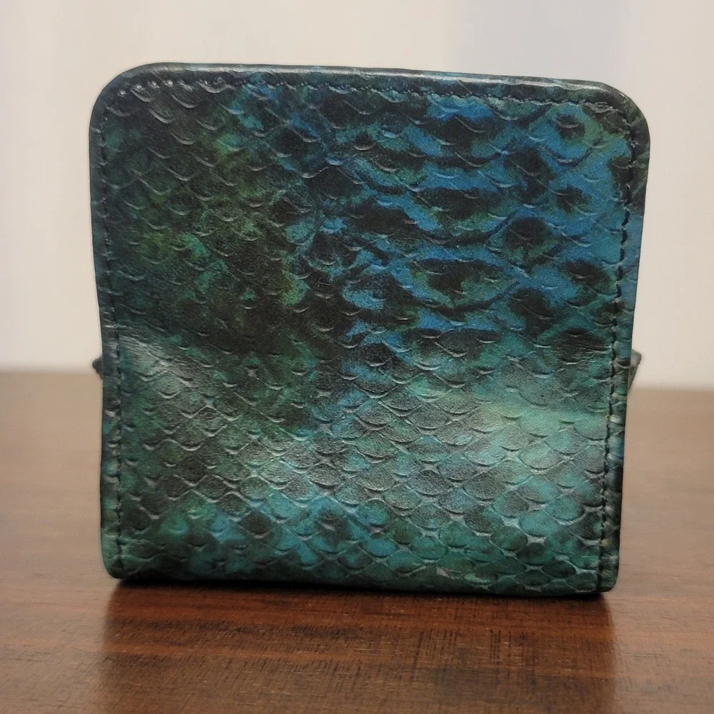 BCBG Max Azria Coin Pouch Blue Green‎ Snakeskin Print Coin Purse VTG